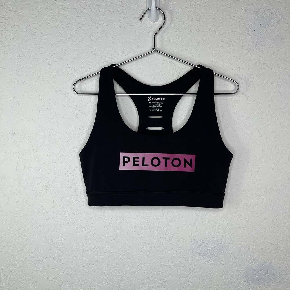 Peloton Black Sport Bra Racerback Size S, no pads, cut out detail, athletic